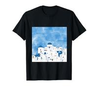 Greek Island Greece Oia Blue & White Illustration T-Shirt