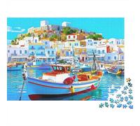 Greek Island Harbor 1000 Piece Jigsaws with Perfect Snap Fit Centenary Jigsaws for A Sustainable Hobby As Wall Art Puzzle for Self-care Gifts 38x26cm/1000pcs