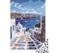 Greek Island Jigsaw Puzzles 1000 Pieces Recycled Paper Coastal ViewPuzzle for Adults Jigsaw Puzzle Educational Game Challenge Family Game Festivals Birthday Gifts 38x26cm/1000pcs