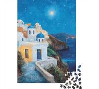 Greek Island Night Jigsaw Puzzle for Adults, 1000 Pieces, 52x38cm/1000pcs, Smooth White Cardboard Pieces; A Calm After-work Activity