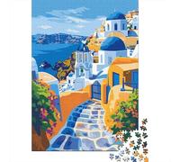 Greek Island Santorini 1000-Piece Jigsaw Puzzle for Adults, 52x38cm/1000pcs, Fresh Winter Hobby, Quiet Evening Activity And A Calmer Routine