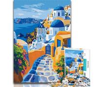 Greek Island Santorini Adult Jigsaw Puzzles 1000,Learning Educational Toys Family Games with Matching Poster And Trivia Sheet 75x50cm