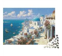 Greek Island Scenery 1000 Piece Jigsaw Puzzle for Adults & Teens, Recycled Paper, Santorini View, Relaxation Entertainment, Improves Memory & Hand-Eye Coordination for Home 70x50cm/1000pcs