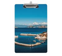 Greek Island Sea View Clipboard, A4 Acrylic Clipboard with Hanging Hole, Ultra-Light Clip Board - Holds 100 Sheets, Shatterproof Document Holder for Office, 12.5" X 8.5"