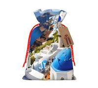 Greek Island sea View Print Birthday Gifts Wrap Bag Unique Drawstring Gifts Bag Canvas Bags for Party Wedding Present,1 Piece M