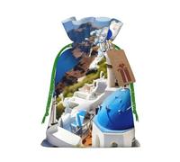 Greek Island sea View Print Birthday Gifts Wrap Bag Unique Drawstring Gifts Bag Canvas Bags for Party Wedding Present,1 Piece M