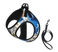 Greek Island Sea View Print Reflective Pet Leash Vest For Small Dogs & Cats, Adjustable Outdoor Walking Hiking Vest