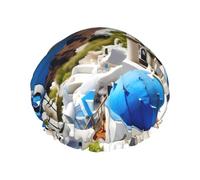 Greek Island Sea View Print Shower Cap Reusable Bath Cap Double Layer Bath Hair Caps, Keeps Hair Dry, Fits All Head