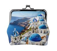 Greek Island Sea View Print Women'S Kiss Lock Coin Pouch, Mini Wallet For Cards And Lipstick, Soft Compact Purse
