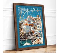 Greek Island Village Framed Wall Art Print A4 Walnut
