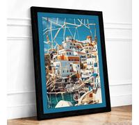 Greek Island Village Modern Framed Wall Art Print A3 (42×29.7cm) Black, Wall Decor for Living Room, Bedroom, Office & Home, Ready to Hang, Art Gift