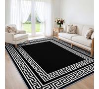 Greek Key Border Machine Washable Rug for Living Room | Soft Non-Shedding Low Pile Rug Black White Geometric, Anti-Slip Carpet for Bedroom, Dining Room and Home Office 180x270cm