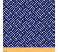 Greek Key Fabric by The Yard, Geometric Lattice Upholstery Fabric, Abstract Antique Grid Check Tartan Decorative Fabric, Blue and White Labyrinth Maze Indoor Outdoor Fabric, Craft Patchwork, 1 Yard