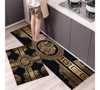 Greek Key Kitchen Rugs Sets Non Slip Washable Kitchen Mats Anti Fatigue Comfort Islamic Art Floor Mats for Laundry, Hallways, Sink 40x60cm+40x120cm Golden Yellow