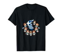 Greek Kids Circle Map Flag Chibi Traditional Costume T-Shirt