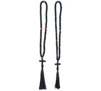 Greek Komboskoini Prayer Rope, Orthodox Christian 100 Knot Handmade Black 8.3 in with Red Cross Tassel for Spiritual Connection