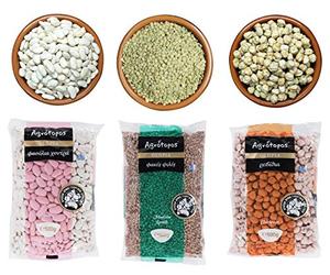 Greek Legumes | Traditional Pack with Big White Butter Beans 500g + Lentils 500g + Chickpeas 500g | Total 1.5kg