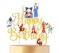 Greek Mythology Birthday Cake Topper Glitter Gold Greek Theme Birthday Party Decorations Ancient Greece Gods Cake Picks Greece Mythology Cake Decorations for Olympian Gods Party Supplies