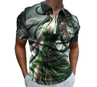 Greek Mythology Medusa Men's Short Sleeve Polo Shirts Casual Zippered Golf Shirt Slim Fit T-Shirt Tops L