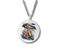 Greek Mythology Necklace • Stainless Steel & Gold-Plated Medallions with Colored Engravings • Ancient Roman Gods and Goddesses Jewelry • Collectible Pagan Talisman Pendants (Poseidon • Silver)