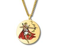 Greek Mythology Necklace • Stainless Steel & Gold-Plated Medallions with Colored Engravings • Ancient Roman Gods and Goddesses Jewelry • Collectible Pagan Talisman Pendants (Apollon • Gold)