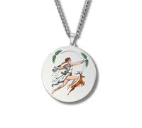 Greek Mythology Necklace • Stainless Steel & Gold-Plated Medallions with Colored Engravings • Ancient Roman Gods and Goddesses Jewelry • Collectible Pagan Talisman Pendants (Artemis • Silver)
