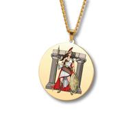 Greek Mythology Necklace • Stainless Steel & Gold-Plated Medallions with Colored Engravings • Ancient Roman Gods and Goddesses Jewelry • Collectible Pagan Talisman Pendants (Athena • Gold)