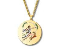 Greek Mythology Necklace • Stainless Steel & Gold-Plated Medallions with Colored Engravings • Ancient Roman Gods and Goddesses Jewelry • Collectible Pagan Talisman Pendants (Artemis • Gold)