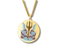Greek Mythology Necklace • Stainless Steel & Gold-Plated Medallions with Colored Engravings • Ancient Roman Gods and Goddesses Jewelry • Collectible Pagan Talisman Pendants (Trident • Gold)