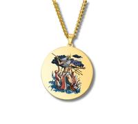Greek Mythology Necklace • Stainless Steel & Gold-Plated Medallions with Colored Engravings • Ancient Roman Gods and Goddesses Jewelry • Collectible Pagan Talisman Pendants (Poseidon • Gold)