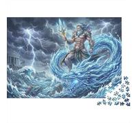 Greek Mythology Poseidon 1000 Piece Wooden Jigsaw Puzzle,Educational Toy,Stress Relief,Gift Idea,Impossible Challenge,Wood,Adults & Kids 14+,Home Wall Decor (75x50cm)
