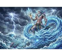 Greek Mythology Poseidon 1000 Piece Wooden Jigsaw Puzzle,Educational Toy,Stress Relief,Gift Idea,Impossible Challenge,Wood,Adults & Kids 14+,Home Wall Decor (75x50cm)