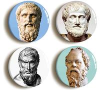 GREEK PHILOSOPHER BADGE BUTTON PIN SET (Size 1inch/25mm diameter) PLATO SOCRATES ARISTOTLE EPICURUS