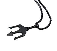 Greek Poseidon Neptune Trident Spear Necklace God Of Sea Men Pendant Black Charm Unisex
