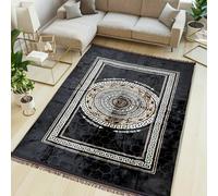 Greek Rug Ultra Soft Teddy Fabric with Non-Slip PVC Backing, Modern Area Rug for Living Room, Bedroom & Home Décor (BLACK, 200X290)