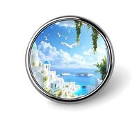 Greek Seaside Greece Round Brooch Pin Lapel Pins Tie Suit Dress Accessories Wedding Birthday for Men Women