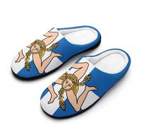 Greek Sicilian Flag Men's Winter Slippers Memory Foam Cotton House Shoes Anti-Slip Rubber Sole Slippers 11-12（44-45）
