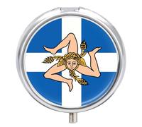 Greek Sicilian Flag Round Pill Organizer Portable Medicine Pill Dispensers Container for Daily Travel