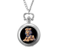 Greek Sphinx Vintage Pocket Watches Roman Numerals Quaretz Watch with Chain Christmas Birthday Gifts Silver-Style