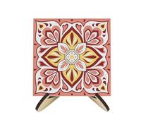 Greek Tile Coaster Set - Red Mediterranean Square Glass Set of Four (4) Coasters & Wood-Effect Stand