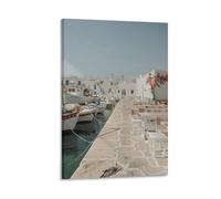 Greek Village Paros Blue White Greece Wall Art Paintings Canvas Prints Poster Artwork for Living Room Bedroom Bathroom Office Home Decor 16x24inch(40x60cm)