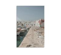 Greek Village Paros Blue White Greece Wall Art Paintings Canvas Prints Poster Artwork for Living Room Bedroom Bathroom Office Home Decor 16x24inch(40x60cm)