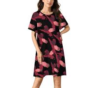 Greek Vintage Lion with Wings Women's Nightgowns & Sleepshirts Short Sleeve Lounge Night Dress Crewneck Sleepwear S