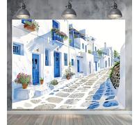 Greek watercolor party street background - versatile, no electricity required - perfect for festivals and outdoor activities 350x230cm
