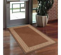 B&Q Door Mat Smart Living Greekey - Heavy Duty Machine Washable Non-Slip - Medium Beige 67 x 120 cm