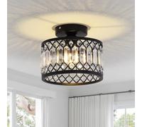 GreeLustr Crystal Black Ceiling Light Fixture, Modern Semi Flush Mount Ceiling Light, Round Hallway Chandelier Lighting for Foyer Bedroom Entryway Laundry Room, 1-Light, E27 (Bulb not Included)