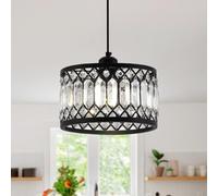 GreeLustr Crystal Black Pendant Light Fixture, Modern Hanging Ceiling Light Adjustable Height, Round Hallway Pendant Lighting for Entryway Dining Room Bedroom, 1-Light, E27 (Bulb not Included)