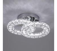 GreeLustr Crystal Chandelier Lighting Fixture, Modern Silver Chandeliers Ceiling Light 3-Color Changeable for Bedroom Living Room, 2-Rings Semi Flush Mount Chrome LED Ceiling Lights for Hallway, 28cm