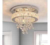 GreeLustr Crystal Chandelier, Modern Elegant Ceiling Light, Crystal Flush Mount Lighting Fixture for Dining Room Bedroom Kitchen Hallway, Energy Efficient Warm White Light, 3000K, Dia 11.8"