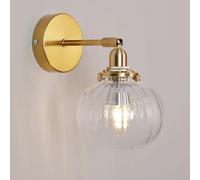 GreeLustr Industrial Wall Light with Clear Glass Shade, Bathroom Vintage Wall Lamp Copper Finish with Solid Brass Socket, Retro Wall Sconces Indoor for Bedside Bedroom Vanity Mirror, E27, 5″ Striped
